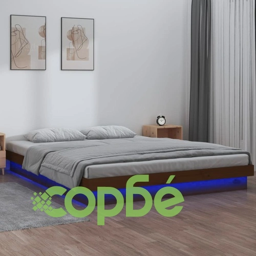LED рамка за легло меденокафява 140x190 см масивно дърво ➤ топ цена ➤ sorbe.bg