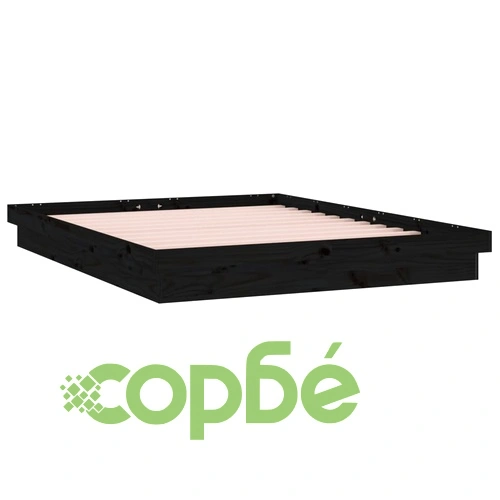 LED рамка за легло черна 140x190 см масивно дърво ➤ топ цена ➤ sorbe.bg