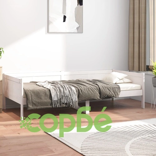 Дневно легло без матрак, бял, борово дърво масив, 90x200 см ➤ топ цена ➤ sorbe.bg