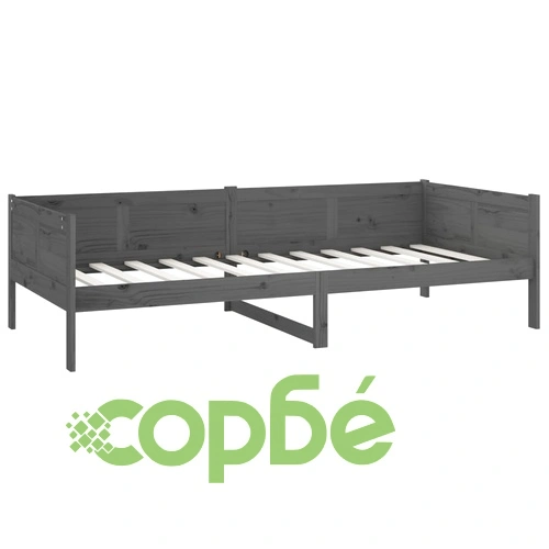 Дневно легло без матрак, сив, борово дърво масив, 90x200 см ➤ топ цена ➤ sorbe.bg