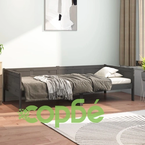 Дневно легло без матрак, сив, борово дърво масив, 90x200 см ➤ топ цена ➤ sorbe.bg
