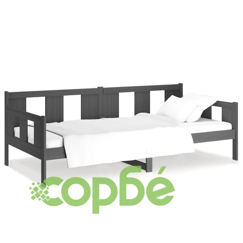 Дневно легло без матрак, сив, борово дърво масив, 90x200 см ➤ топ цена ➤ sorbe.bg