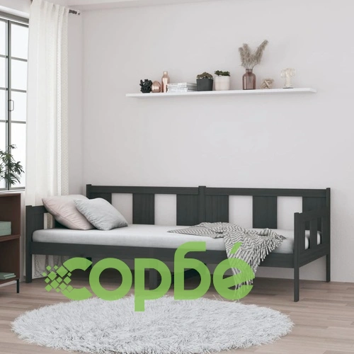 Дневно легло без матрак, сив, борово дърво масив, 90x200 см ➤ топ цена ➤ sorbe.bg