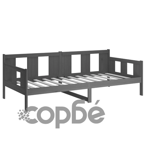 Дневно легло без матрак, сив, борово дърво масив, 90x200 см ➤ топ цена ➤ sorbe.bg