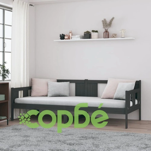 Дневно легло без матрак, сив, борово дърво масив, 90x200 см ➤ топ цена ➤ sorbe.bg