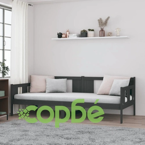 Дневно легло, сиво, борово дърво масив, 80x200 см ➤ топ цена ➤ sorbe.bg