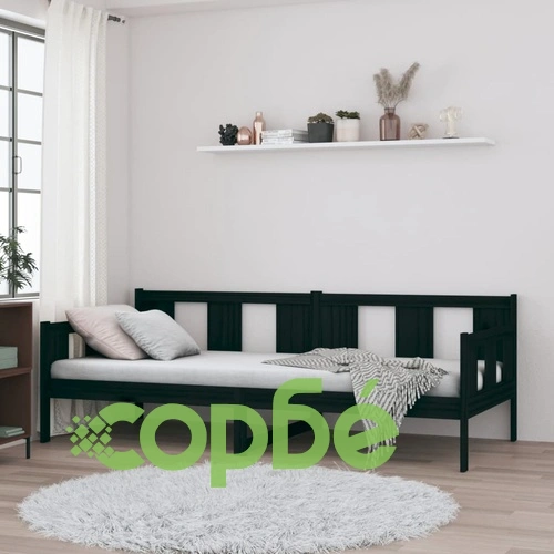 Дневно легло, черно, борово дърво масив, 80x200 см ➤ топ цена ➤ sorbe.bg