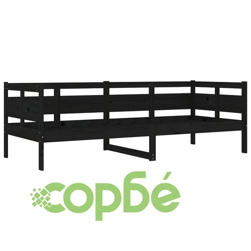 Дневно легло, черно, борово дърво масив, 80x200 см ➤ топ цена ➤ sorbe.bg