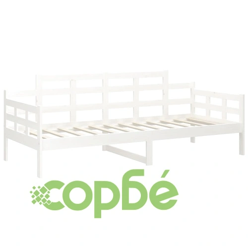 Дневно легло без матрак, бял, борово дърво масив, 90x200 см ➤ топ цена ➤ sorbe.bg