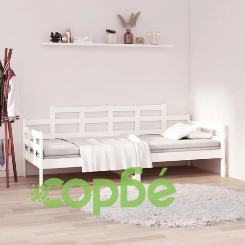 Дневно легло без матрак, бял, борово дърво масив, 90x200 см ➤ топ цена ➤ sorbe.bg