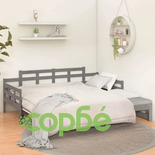 Разтегателна кушетка, сива, борово дърво масив, 2x(80x200) см ➤ топ цена ➤ sorbe.bg