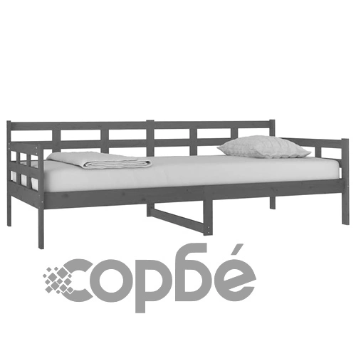 Дневно легло без матрак, сив, борово дърво масив, 90x200 см ➤ топ цена ➤ sorbe.bg