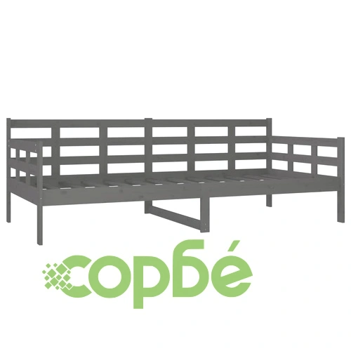 Дневно легло без матрак, сив, борово дърво масив, 90x200 см ➤ топ цена ➤ sorbe.bg