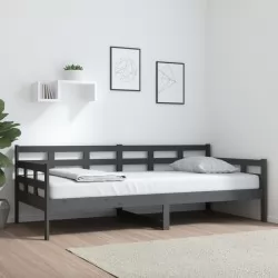 Дневно легло, сиво, борово дърво масив, 90x200 см