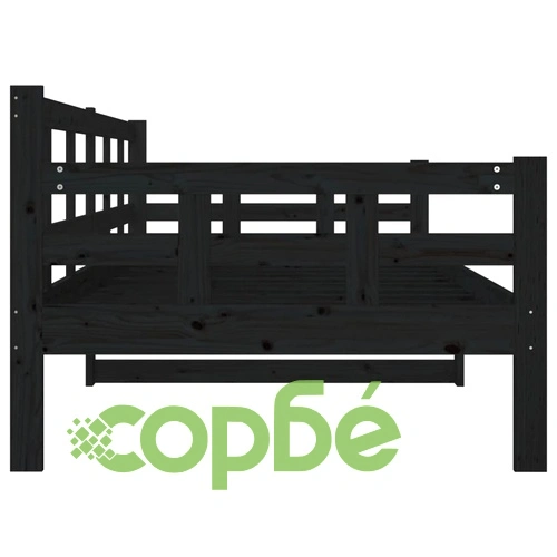 Дневно легло без матрак, черен, борово дърво масив, 90x200 см ➤ топ цена ➤ sorbe.bg
