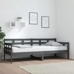 Дневно легло, сиво, борово дърво масив, 80x200 см