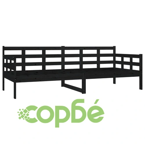 Дневно легло, черно, борово дърво масив, 80x200 см ➤ топ цена ➤ sorbe.bg
