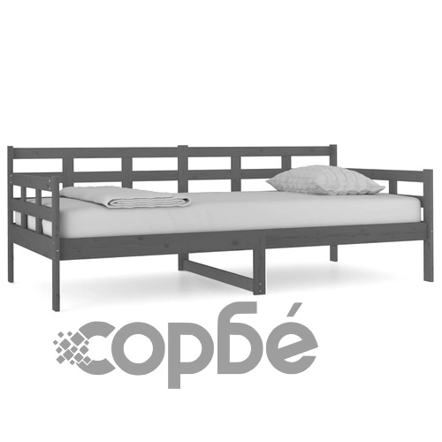 Дневно легло, сиво, борово дърво масив, 90x190 см ➤ топ цена ➤ sorbe.bg