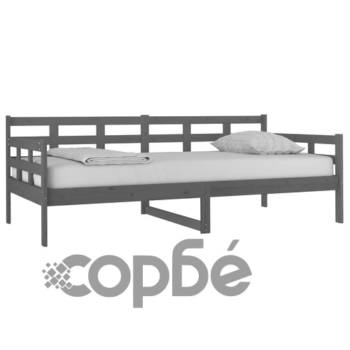 Дневно легло, сиво, борово дърво масив, 90x190 см ➤ топ цена ➤ sorbe.bg