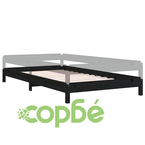 Стифиращо легло, черно, борово дърво масив, 90x200 см ➤ топ цена ➤ sorbe.bg