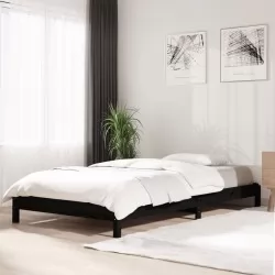 Стифиращо легло, черно, борово дърво масив, 90x200 см