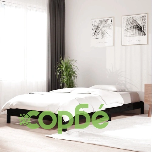 Стифиращо легло, черно, борово дърво масив, 90x200 см ➤ топ цена ➤ sorbe.bg