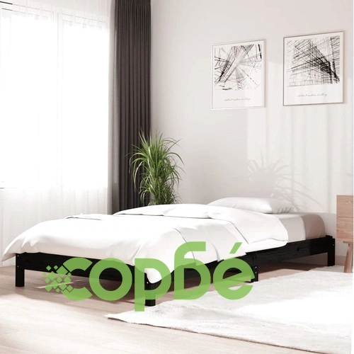 Стифиращо легло, черно, 80x200 см, борово дърво масив ➤ топ цена ➤ sorbe.bg