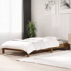 Стифиращо легло, меденокафяво, борово дърво масив, 90x190 см