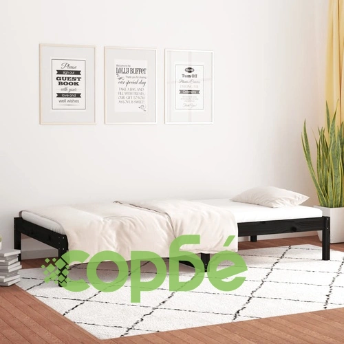 Дневно легло, черно, борово дърво масив, 90x200 см ➤ топ цена ➤ sorbe.bg