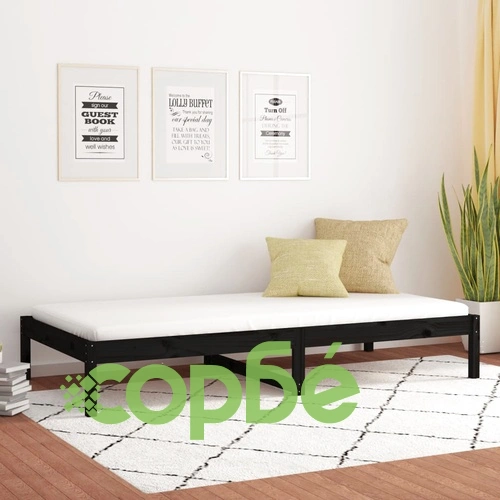 Дневно легло, черно, борово дърво масив, 90x200 см ➤ топ цена ➤ sorbe.bg