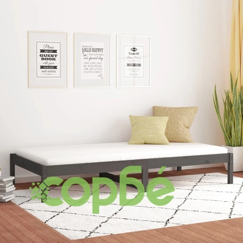 Дневно легло, сиво, 80x200 см, борово дърво масив ➤ топ цена ➤ sorbe.bg