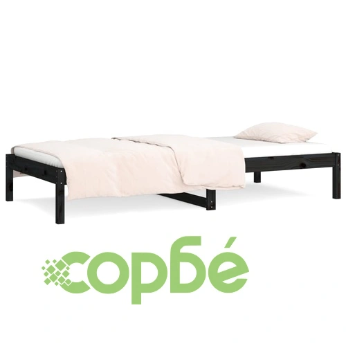 Дневно легло черно 90x190 см Single борово дърво масив ➤ топ цена ➤ sorbe.bg
