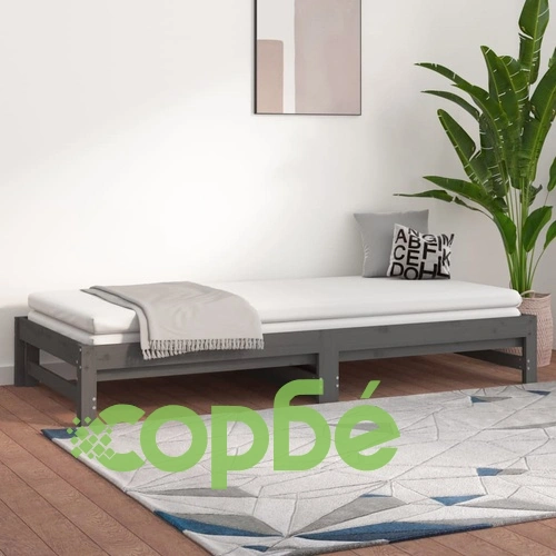Разтегателно дневно легло, сиво, 2x(80x200) см, бор масив ➤ топ цена ➤ sorbe.bg