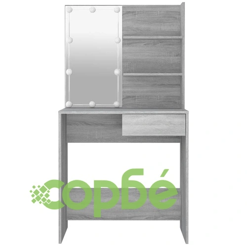 Тоалетка с LED, сив сонома, 74,5x40x141 см ➤ топ цена ➤ sorbe.bg