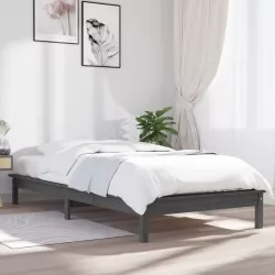 Рамка за легло, сива, борово дърво масив, 90x200 см