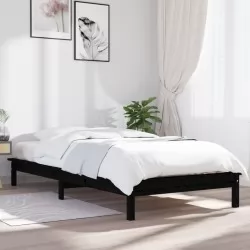Рамка за легло, черно, борово дърво масив, 90x200 см