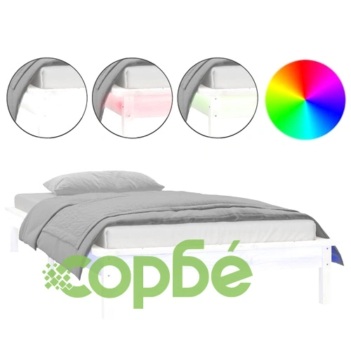 LED Рамка за легло, бяла, 90x200 см, масивно дърво ➤ топ цена ➤ sorbe.bg