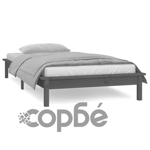 Рамка за легло с LED осветление сива 90x200 см масивно дърво ➤ топ цена ➤ sorbe.bg
