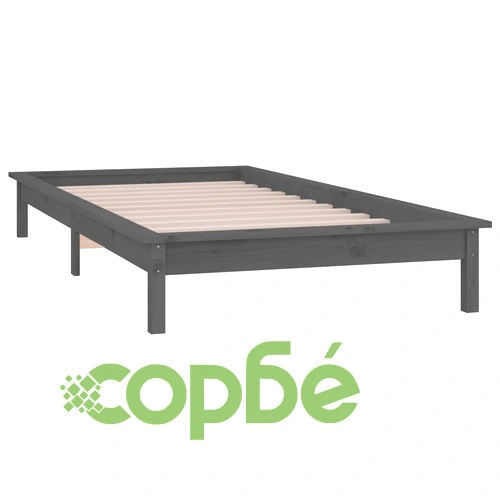 Рамка за легло с LED осветление сива 90x200 см масивно дърво ➤ топ цена ➤ sorbe.bg