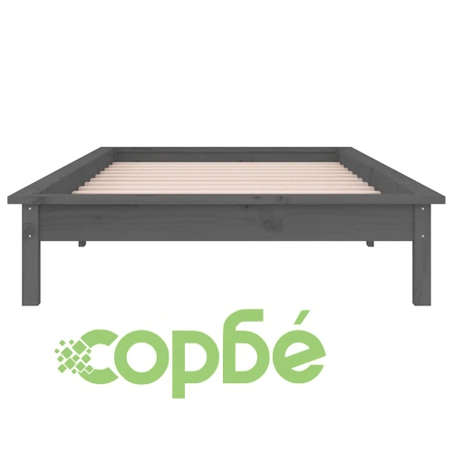 Рамка за легло с LED осветление сива 90x200 см масивно дърво ➤ топ цена ➤ sorbe.bg