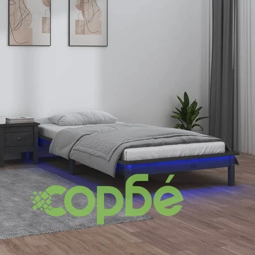 Рамка за легло с LED осветление сива 90x200 см масивно дърво ➤ топ цена ➤ sorbe.bg