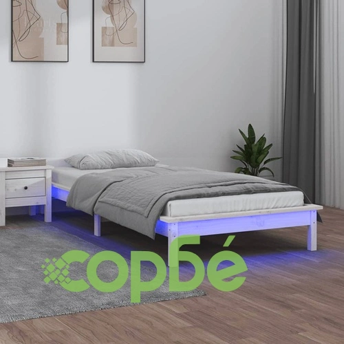 Рамка за легло с LED осветление бяла 100x200 см масивно дърво ➤ топ цена ➤ sorbe.bg
