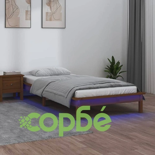 Рамка за легло с LED меденокафява 100x200 см масивно дърво ➤ топ цена ➤ sorbe.bg
