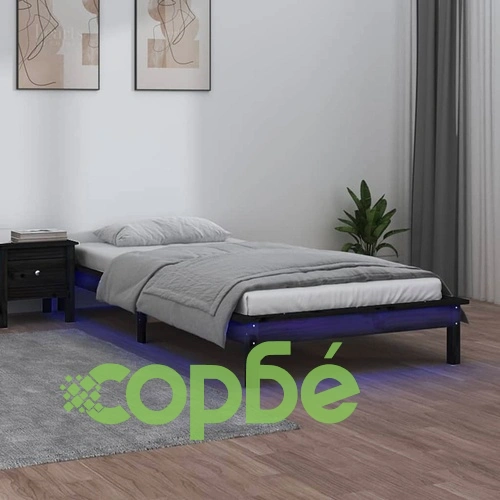 Рамка за легло с LED осветление черна 100x200 см масивно дърво ➤ топ цена ➤ sorbe.bg