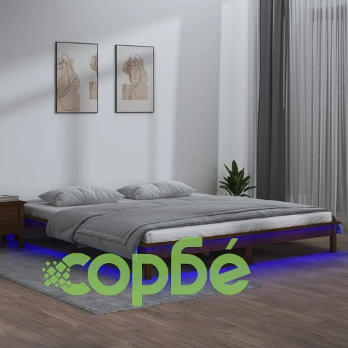 Рамка за легло с LED меденокафява 120x200 см масивно дърво ➤ топ цена ➤ sorbe.bg