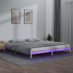 Рамка за легло с LED осветление 140x200 см масивно дърво