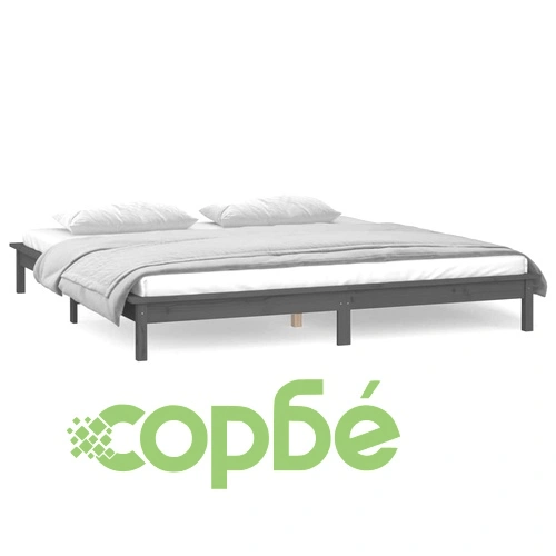 LED рамка за легло сиво 150x200 см King Size масивно дърво ➤ топ цена ➤ sorbe.bg