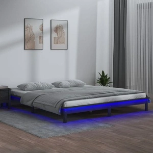 LED рамка за легло сиво 150x200 см King Size масивно дърво