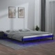 LED рамка за легло сиво 150x200 см King Size масивно дърво