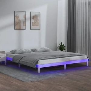 Рамка за легло с LED осветление бяла 160x200 см масивно дърво